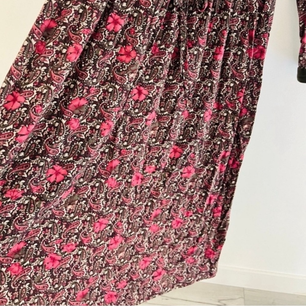 Vintage 80s Karin Stevens Brown Pink Floral Paisley Long Sleeve Midi Dress 8 - Picture 4 of 6
